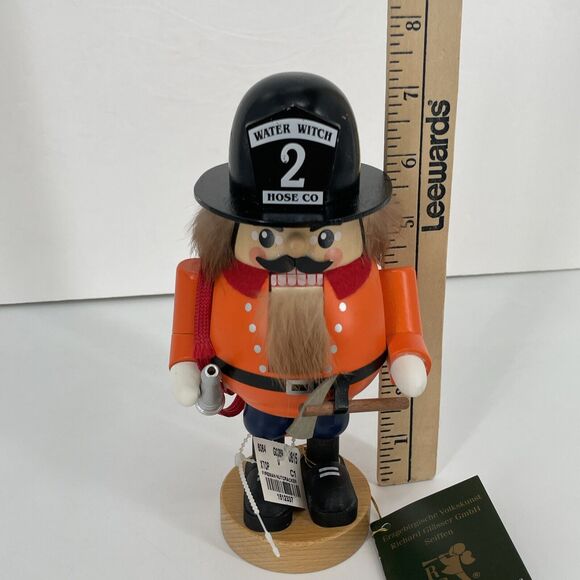 Richard Glaesser Wooden Fireman Nutcracker Water Witch 2 Hose Co Seiffen Germany - Picture 13 of 16